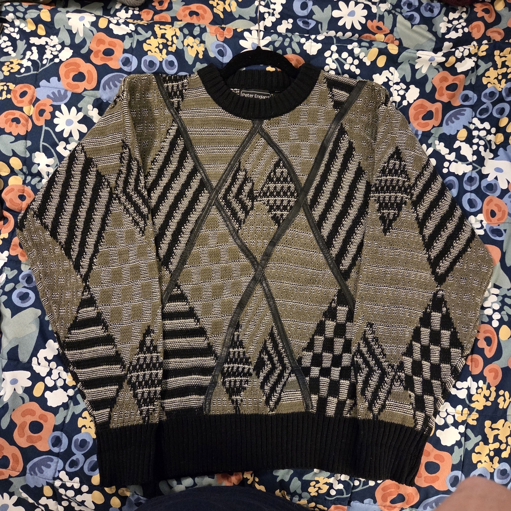 Peter England Sweater - Leather Accents! Black and Olive - Picture 3 of 14